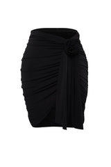 Black Body Fitting Mini Knitted Floral Appliqué Skirt Tbess24et00012