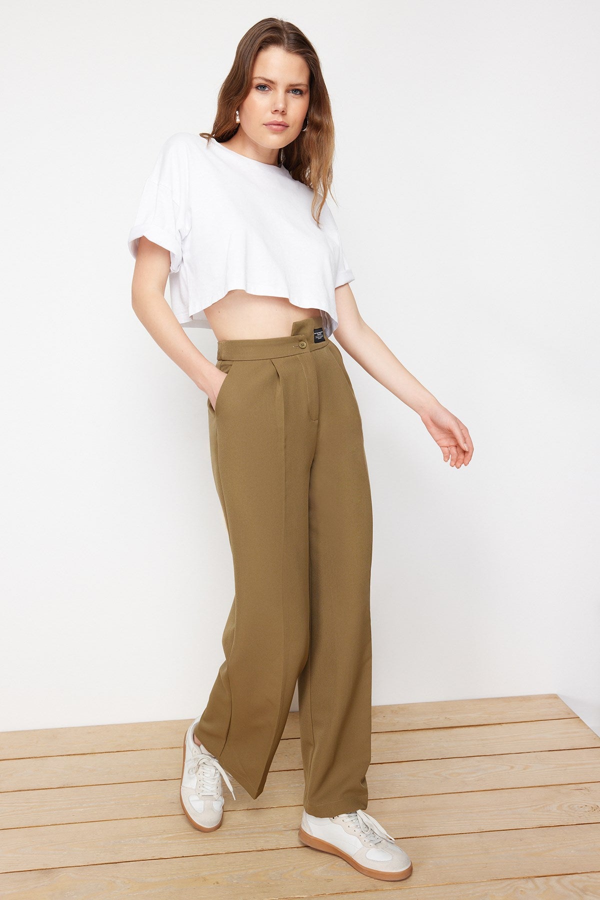 Black Wide Leg/wide Leg Label Detailed Woven Pants Twoss24pl00082