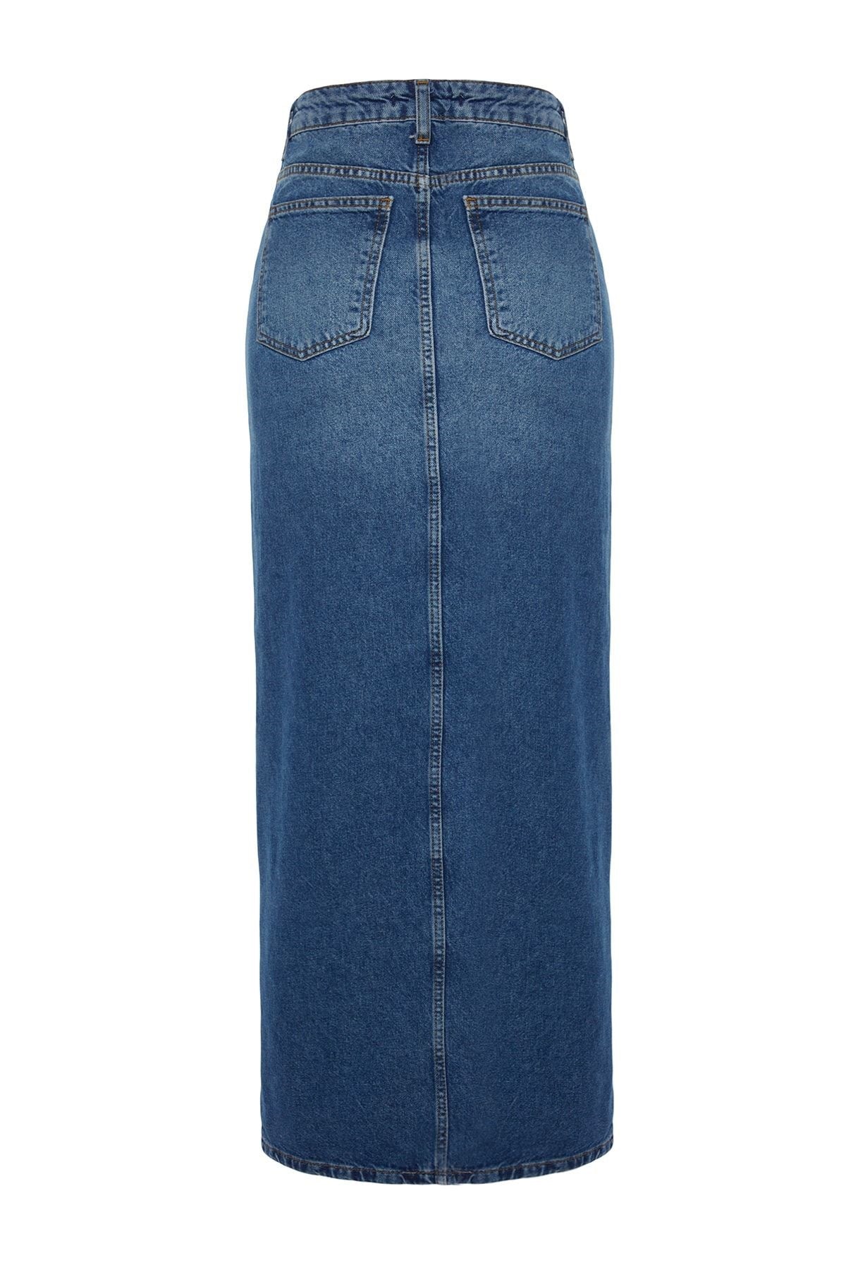 Blue Slit Maxi Denim Skirt Twoaw24et00058