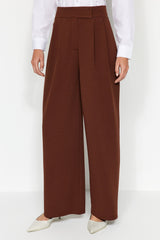 Brown Belt Velcro High Waist Pleated Wide Leg Knit Pants Twoaw24pl00177