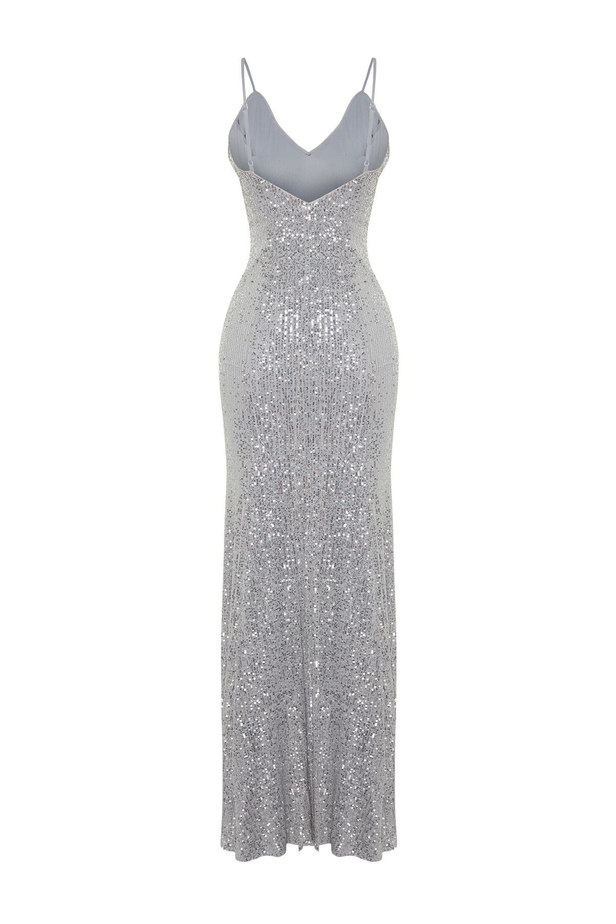 Grey Sequin Long Night Evening Dress Tprss24ae00036