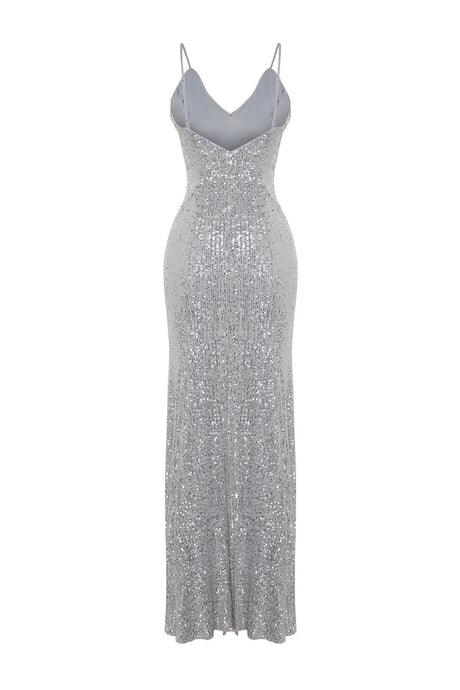 Grey Sequin Long Night Evening Dress Tprss24ae00036