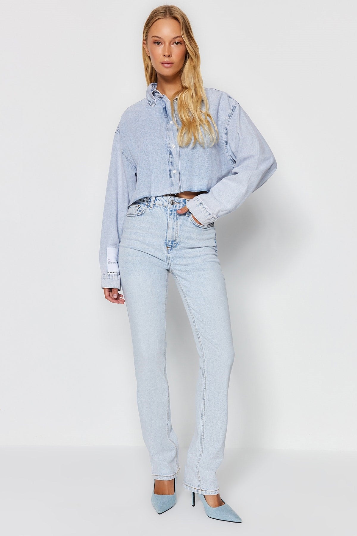 Light Blue High Waist Flare Jeans Twoaw23je00657