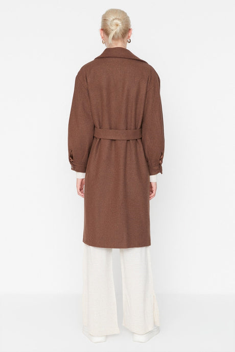 Stone Round Belt Long Woolen Cashmere Coat Twoaw20kb0029