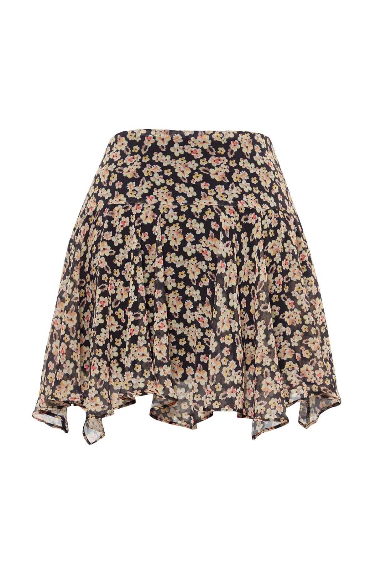 Orange Floral Print Skirt Hem Asymmetric Viscose Fabric Mini Woven Skirt Twoaw24et00233