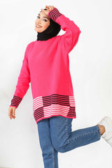 Fuchsia Line Detailed Knitwear Tunic Imj002458