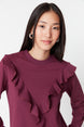 Purple Ruffle Detailed Knitted Tunic Tctaw23uk00052