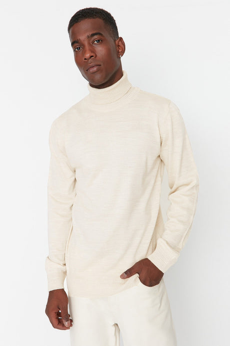 Ecru Men's Slim Fit Full Turtleneck Basic Sweater Tmnaw21kz0755