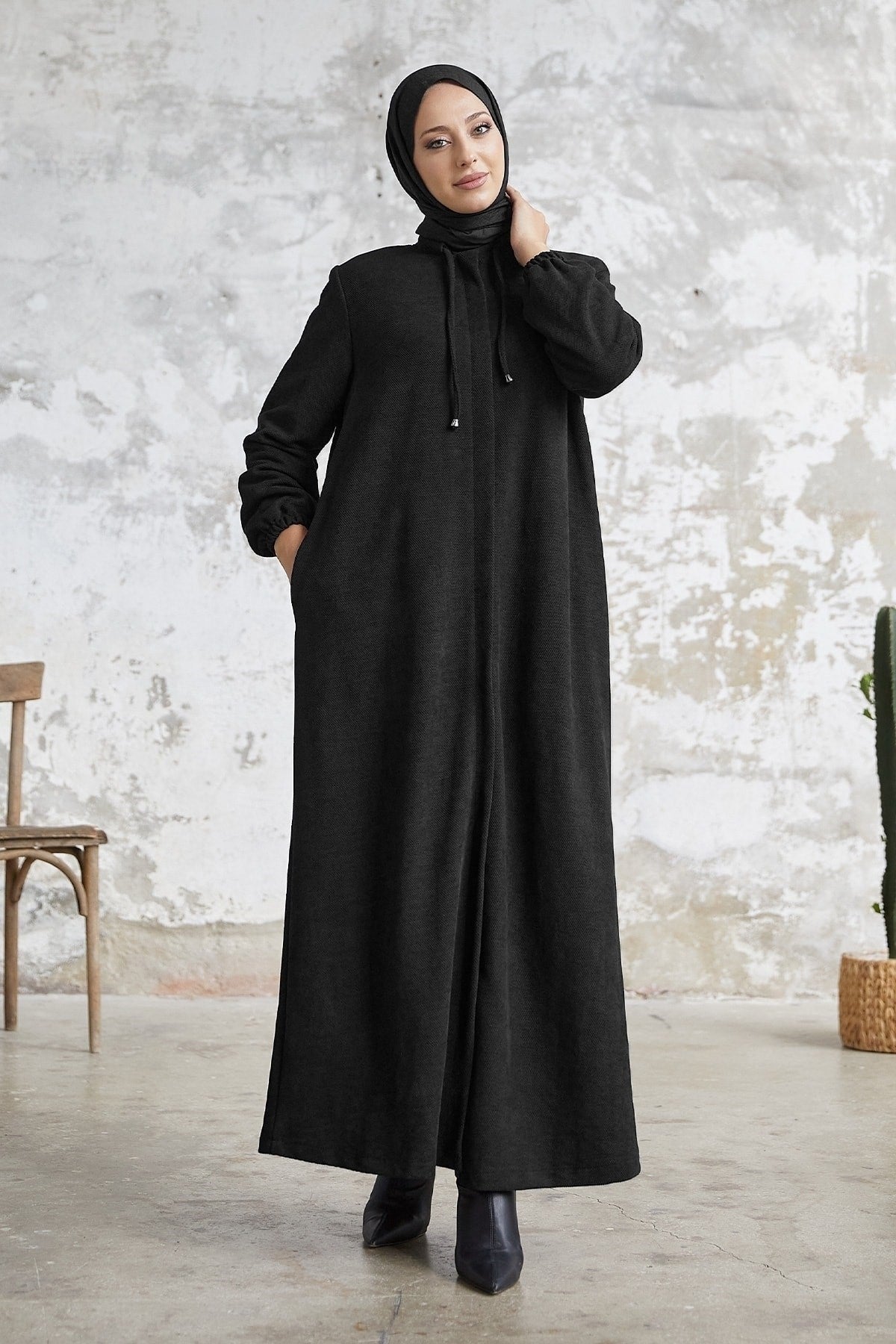 Levina Hidden Patted Abaya - Anthracite Ms00tz6002