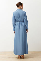 Dark Blue Midi Denim Modest Dress Twoss24el00834