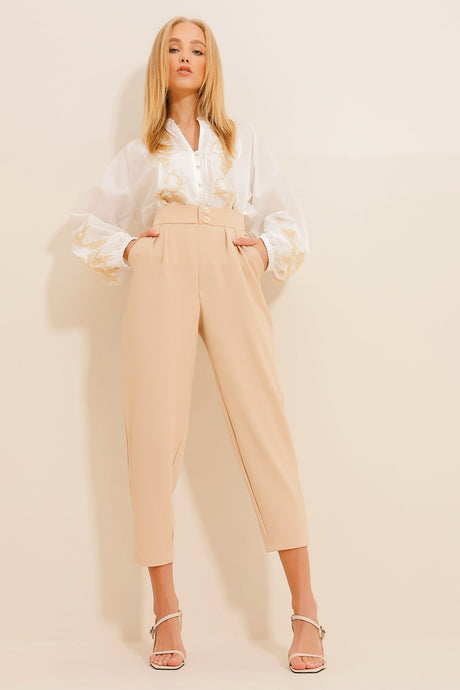 Women's Coffee High Waist Carrot Pants Alc-x11148