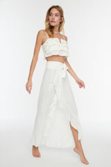 Bridal Ecru Maxi Woven Ruffle Skirt Tbess19wv0004