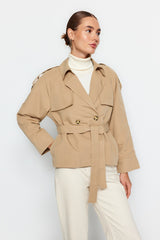 Beige Oversize Wide Cut Belted Trench Coat Twoaw24tr00011