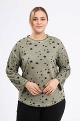 Star Printed Oil Wash Sweat-khaki Sea-sw2111