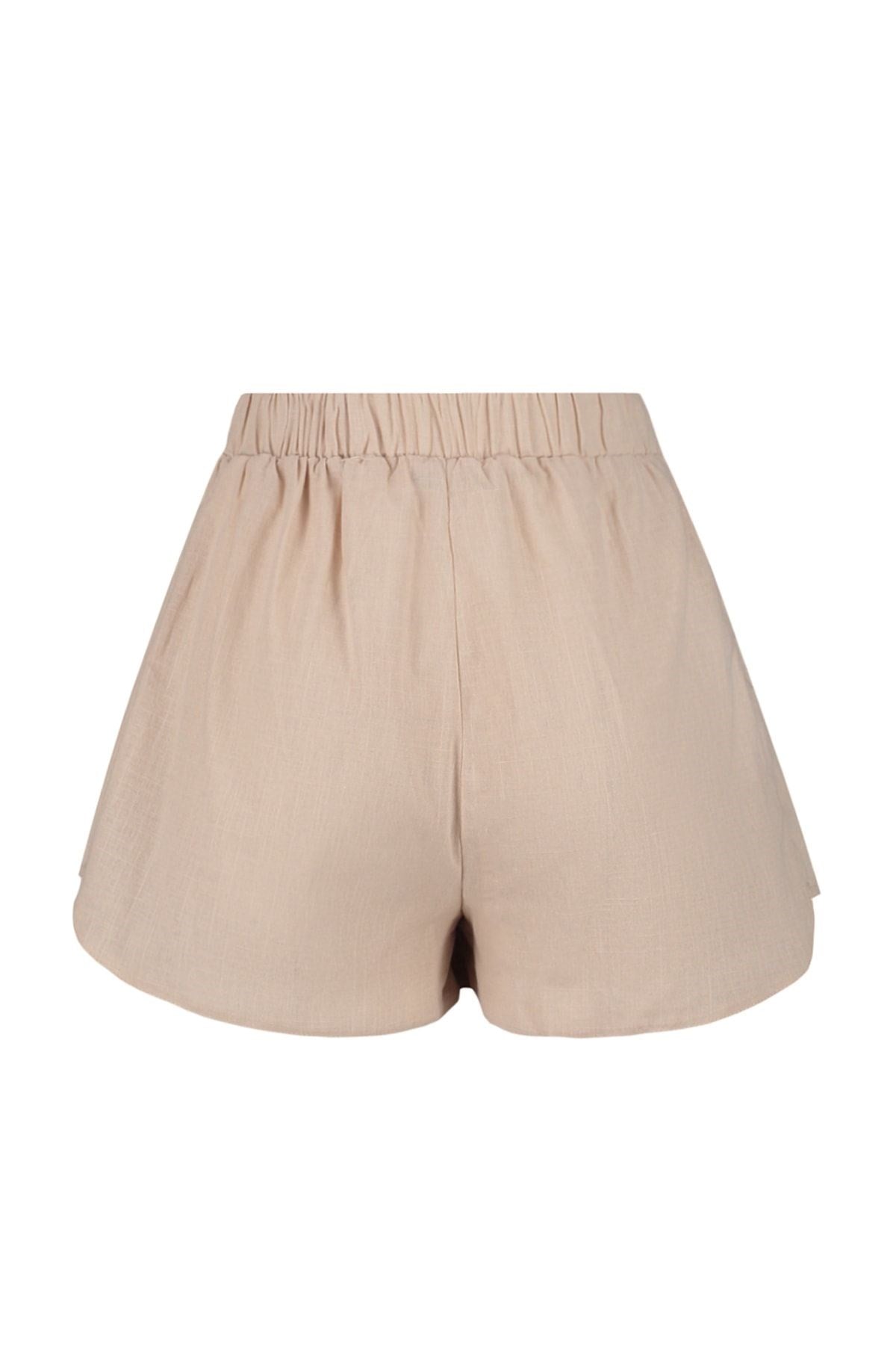 100% Cotton Shorts & Bermuda Shorts With Beige Woven Accessories Tbess23sr00026