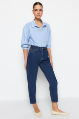 Blue High Waist Mom Jeans Twoss20je0108