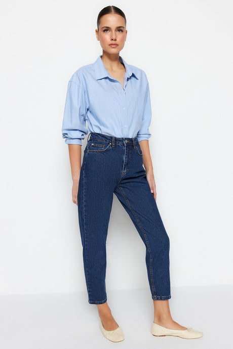 Blue High Waist Mom Jeans Twoss20je0108