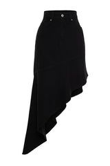 Black Asymmetric High Waist Maxi Denim Skirt Twoss24et00096