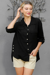 Beige Shirt Collar Long Sleeve Solid Color Buttoned Double Cover Pocket Woven Shirt M10010400gm99080