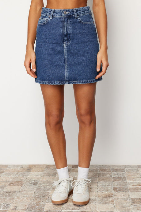 Black High Waist Mini Denim Skirt Twoss24et00063