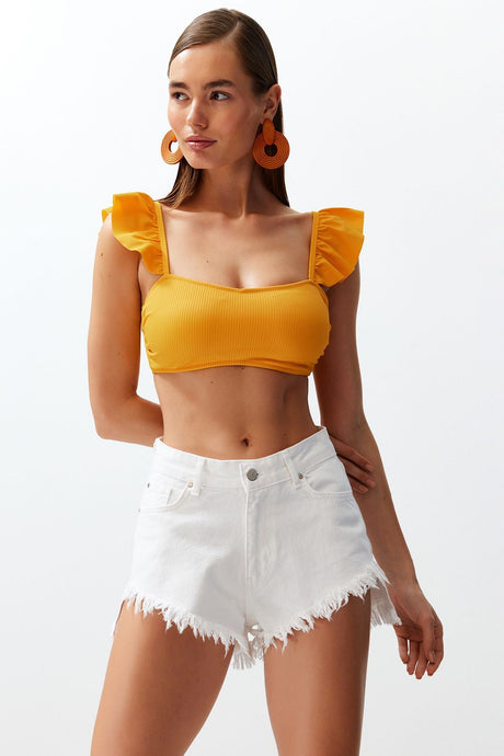 White Denim Tassel Denim Shorts & Bermuda Tbess24sr00005