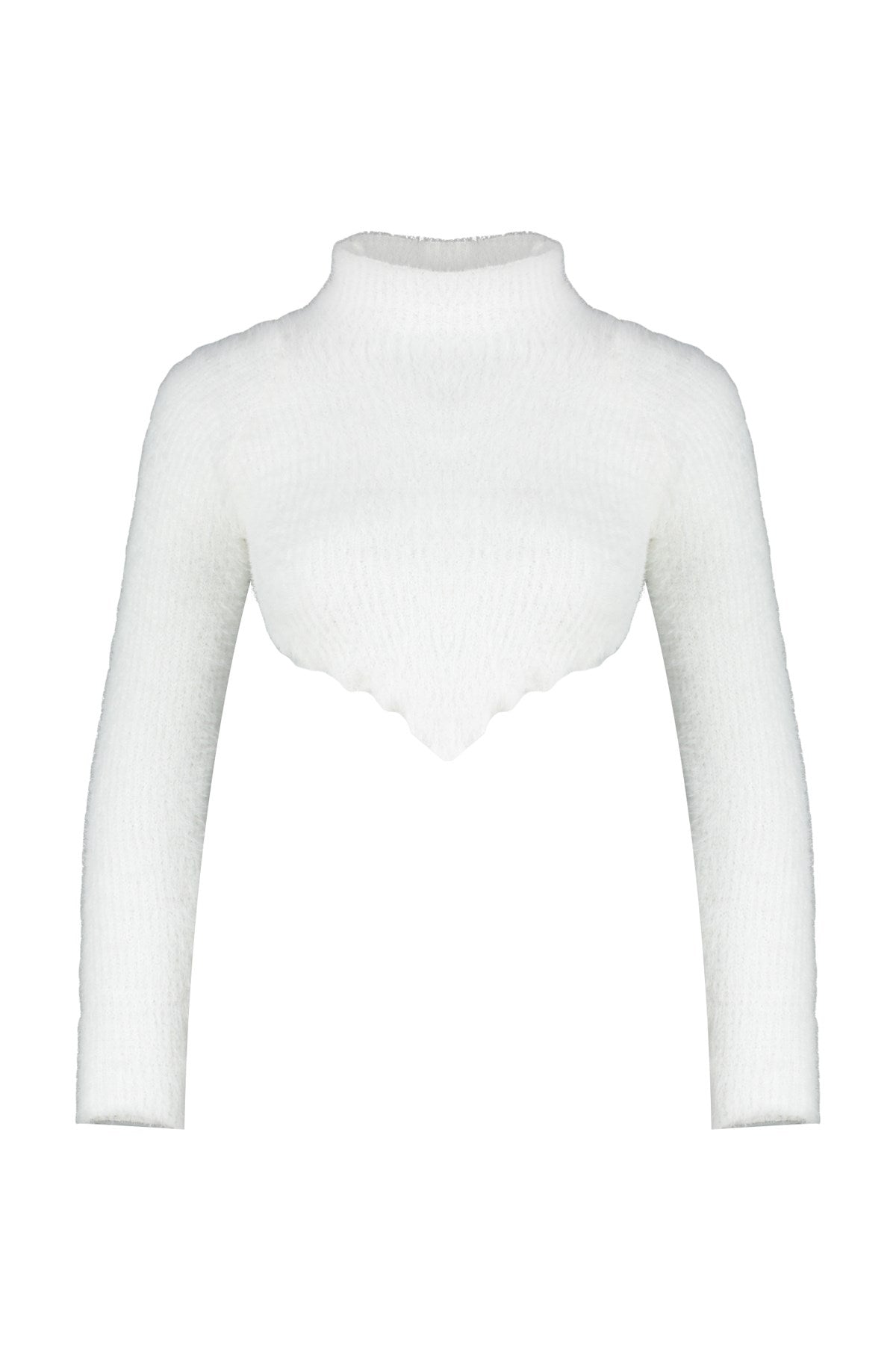 Ecru Crop Furry/beard Yarn Asymmetric Knitwear Sweater Twoaw24kz01009