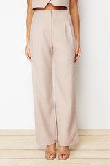 Beige Wide Leg/wide Leg Striped Woven Pants Twoss24pl00048