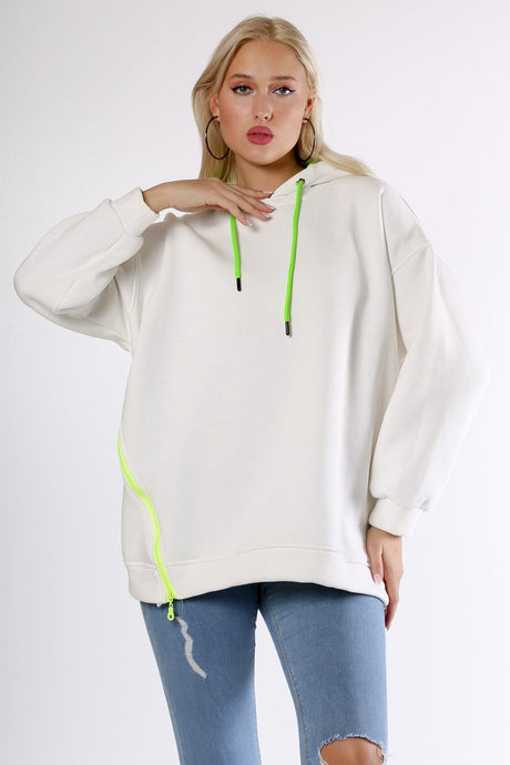 White Hooded Long Sleeve Zipper Knitted Sweatshirt M10010700sw99086