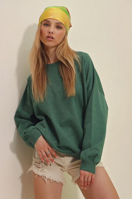 Women's Stone Crew Neck Oversize Basic Sweatshirt Alc-669-001