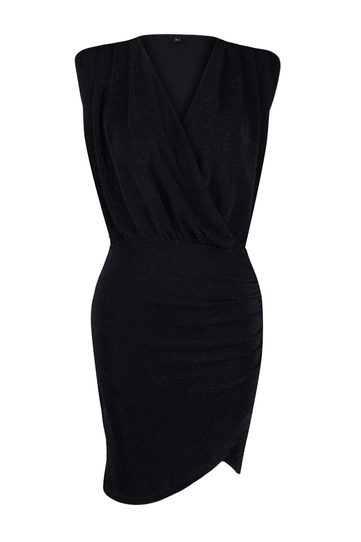 Black Silvery V Neck Knitted Dress Tprss24el00191