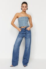 Dark Blue High Waist Wide Leg Jeans Twoss24je00022