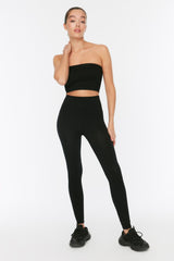 Black Seamless/seamless Ribbed Full Length Sports Leggings Twoaw20ta0071