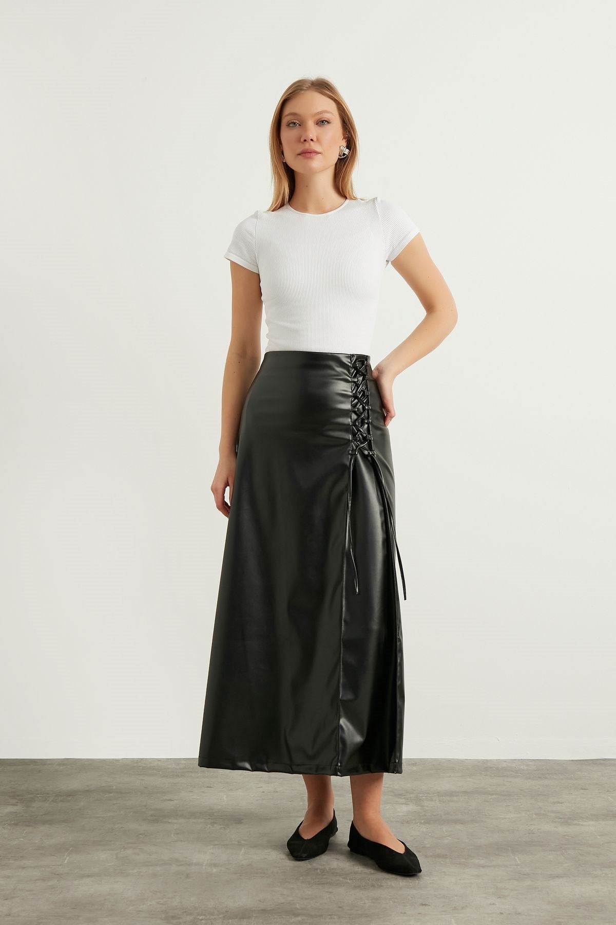 Black Linea Leather Skirt Lnadretk