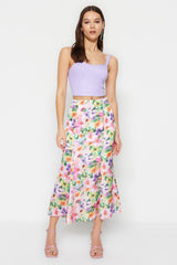 Multicolor Floral Pattern Maxi Length Woven Skirt Twoss23et00124