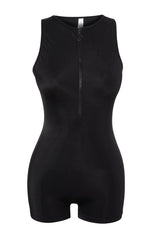 Black Halter Collar Shorts Swimsuit Tbess24ma00162