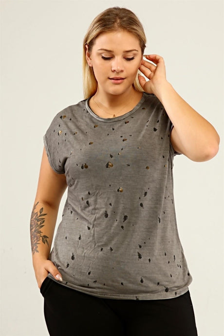 Spade Print Back Lace Oil Wash T-shirt-misty Fog Pra-1668864-905768