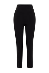 Black Cigarette Ribbed Waist Detailed Woven Pants Twoss24pl00116