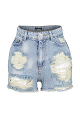 Blue Mini Denim Ripped 100% Cotton Shorts & Bermuda Tbess23sr00037