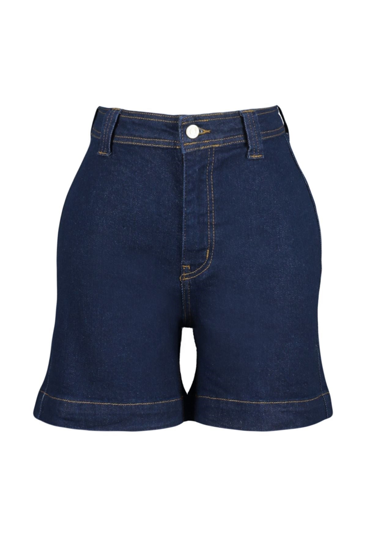 Blue Fitted Stitching Detailed High Waist Denim Shorts Twoss24sr00015