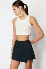 Navy Blue Pocket Detailed Woven Shorts Skirt Twoss23sr00320