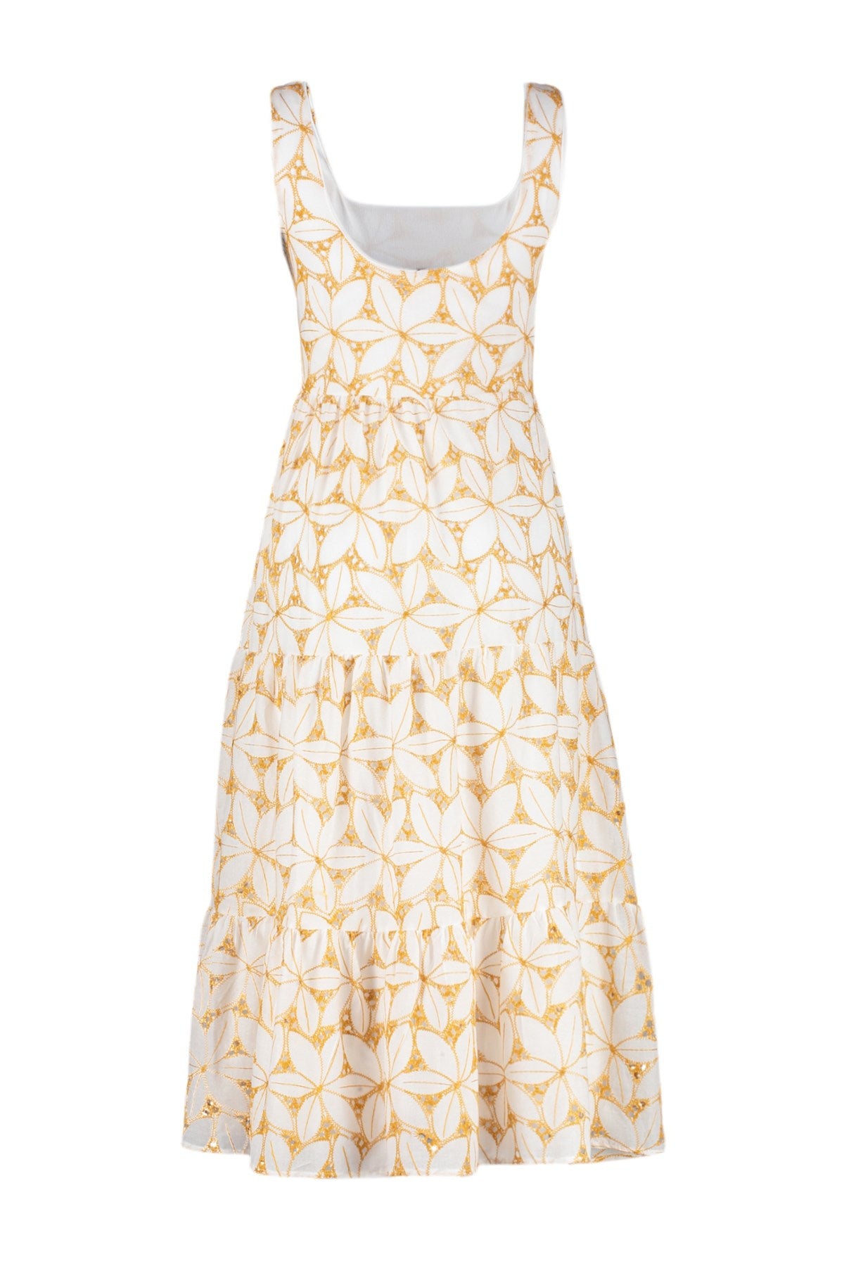 Yellow V-neck Midi Woven Floral Embroidery Dress Twoss24el00796