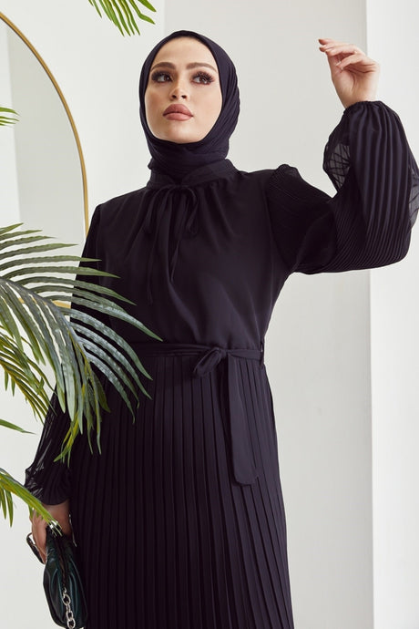 Original Sleeves Pleated Chiffon Burkini Dress - Black Ms00an03030