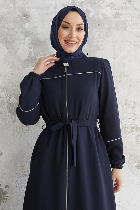 Milena Biye Detail Belted Abaya - Plum Ms00tz7035