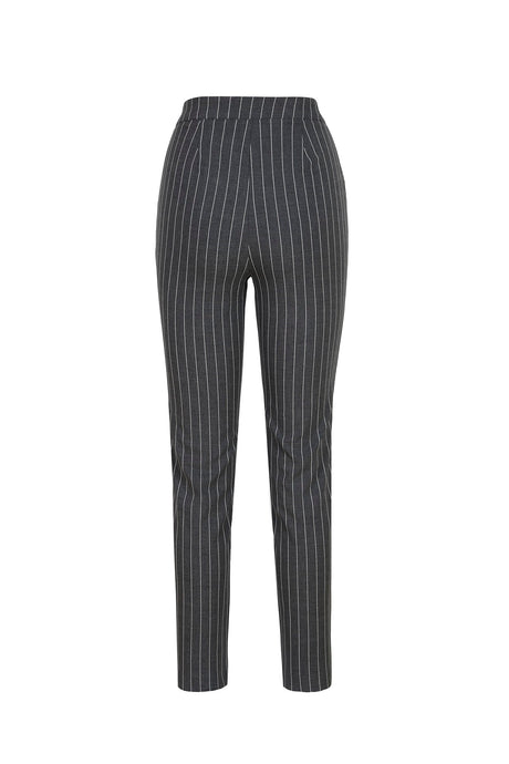 Women's Black And White Zipper Detailed Striped Pants Lg-oz249-pnt