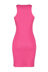 Orange Ribbed Bodycone/body Fit Halter Collar Flexible Mini Knitted Pencil Dress Twoss23el00303