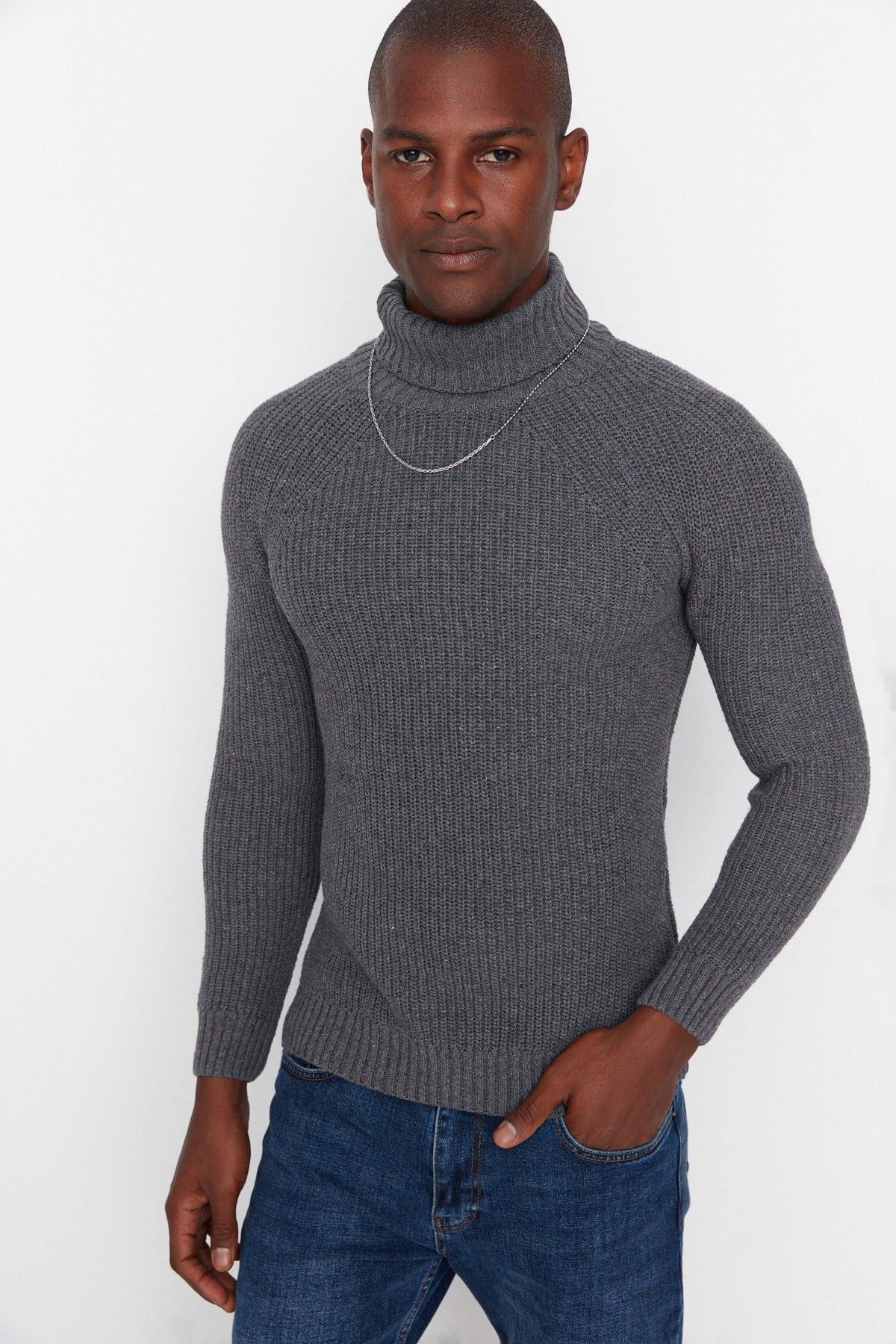 Camel Mens Slim Fit Turtleneck Raglan Sleeve Basic Knitwear Sweater Tmnaw21kz0404