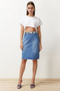 Blue Slit Midi Denim Skirt Twoss24et00189