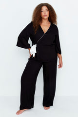 Black Woven Pajama Set Tbbaw23ai00032