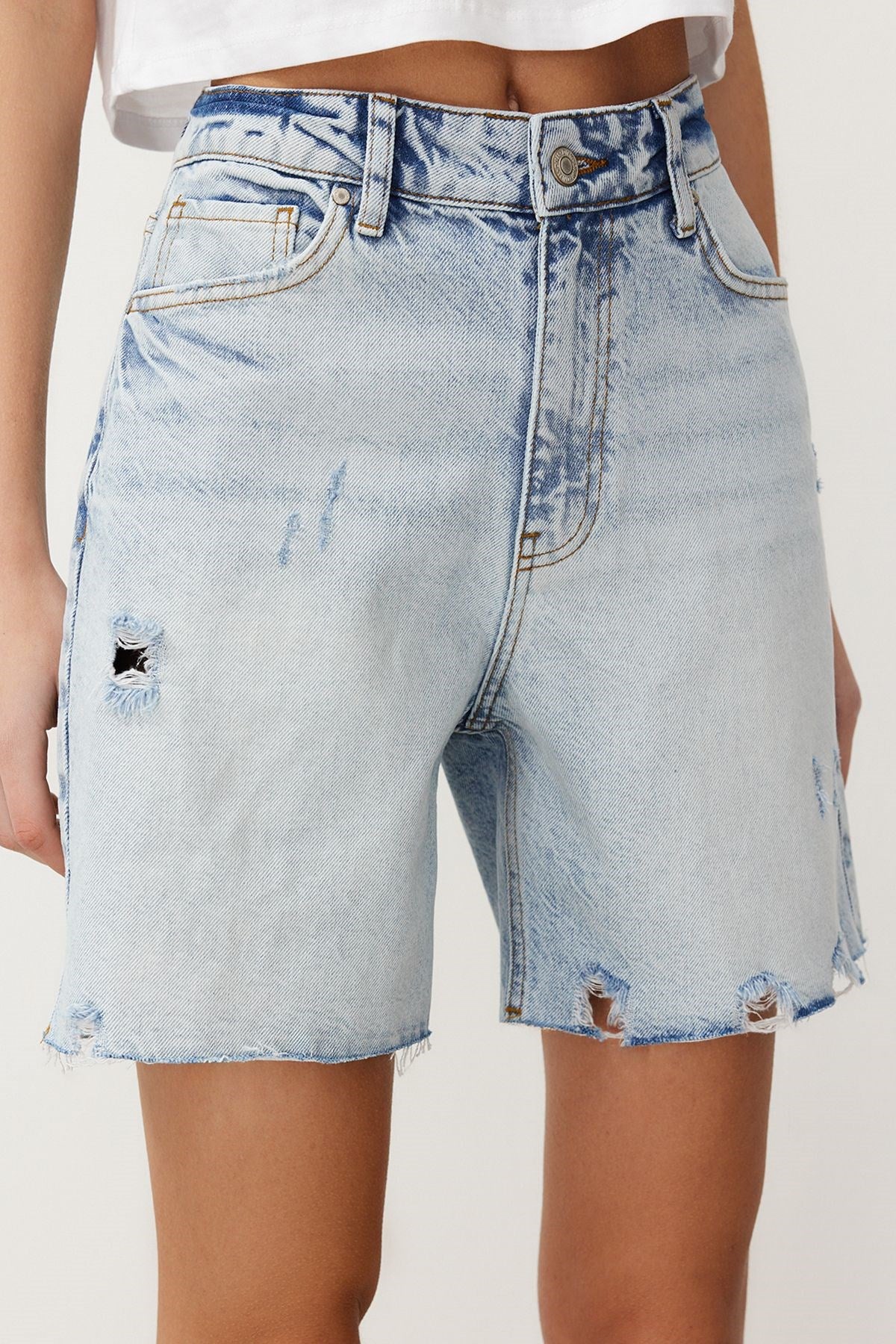 Blue Ripped Denim Shorts & Bermuda Twoss24sr00075