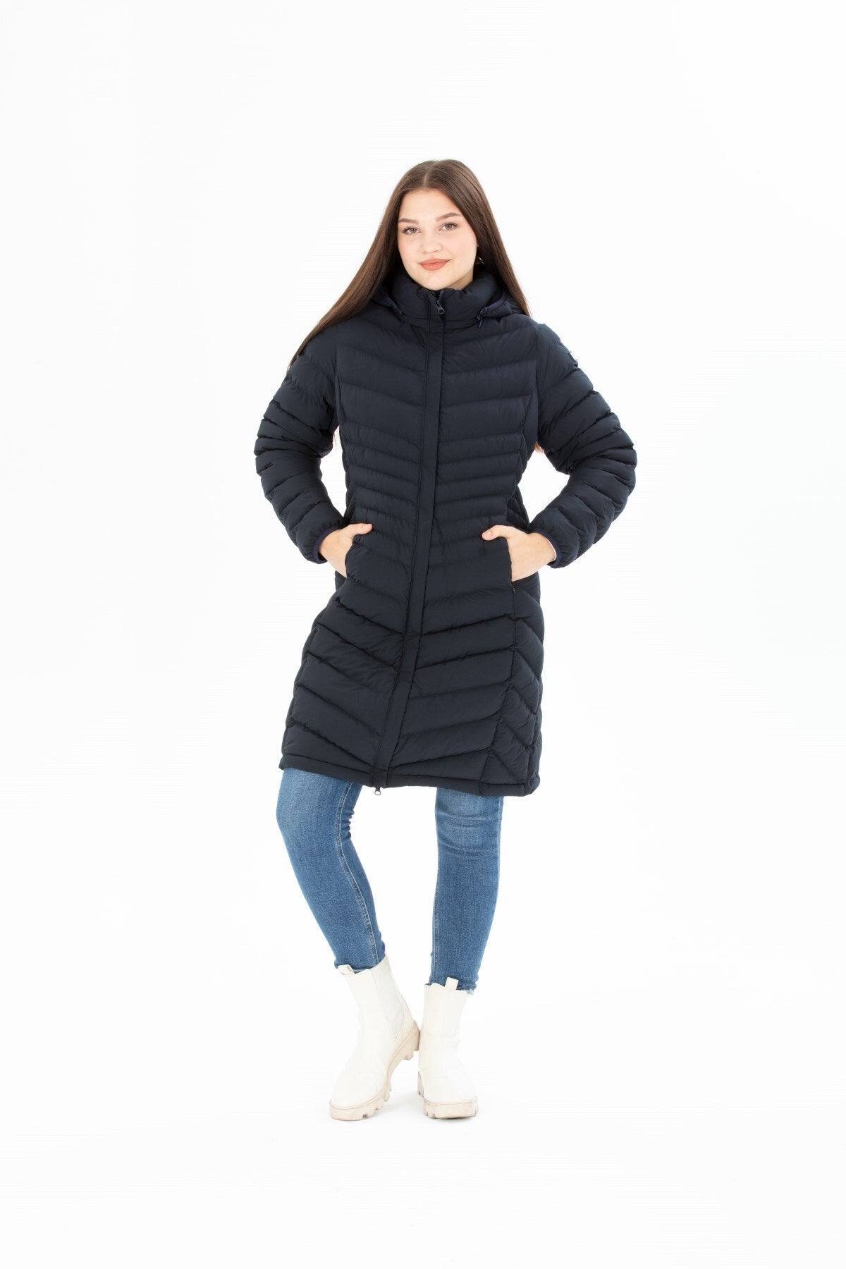 Women Long Removable Hooded Padded Water Repellent Inflatable Coat 8642 Gfx8642